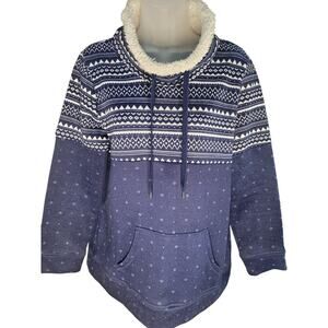 St Johns Bay Navy/Wht Fleece Neck Women Sweater Sz L